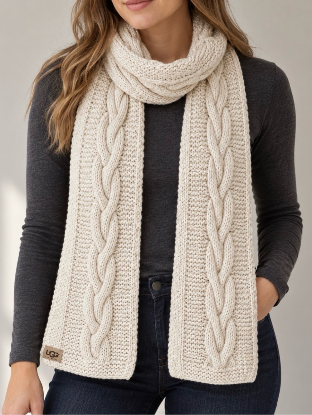 UGG Australia cream cable-knit scarf, One Size CL#2
